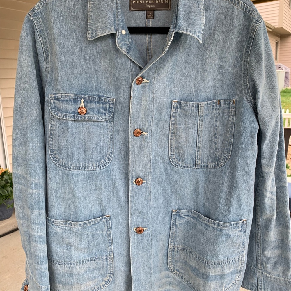 J Crew chore jacket. Light chambray. Size Large. Execellen condition